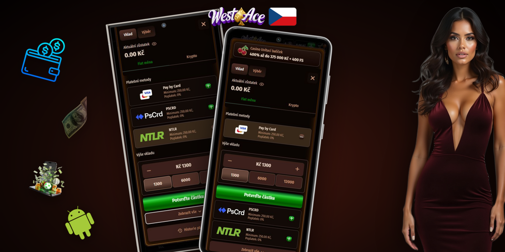 Westace Casino podporuje Visa, Mastercard, Skrill, Neteller a krypto vklady