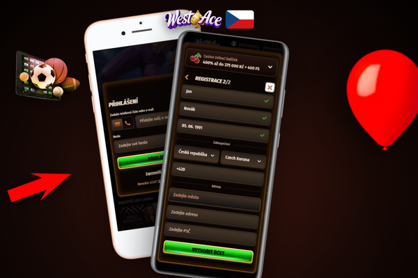 Hráč vybírá způsob vytvoření účtu ve Westace Casino na mobilním telefonu